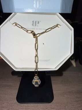 Gold Chain Necklace with Blue Crystal Cluster Pendant - Women Jewelry